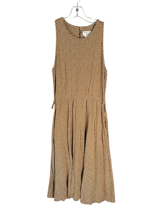 Vintage Dresses & Skirts - Vintage Brown White Midi Dress Rayon Lightweight Neutral Cottagecore S